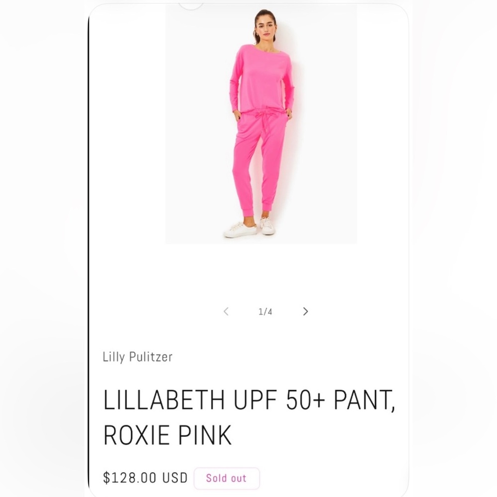 EUC Lilly Pulitzer Vibrant Roxie Pink Lillibeth SPF 50+ Joggers, Size Medium - Picture 4 of 16